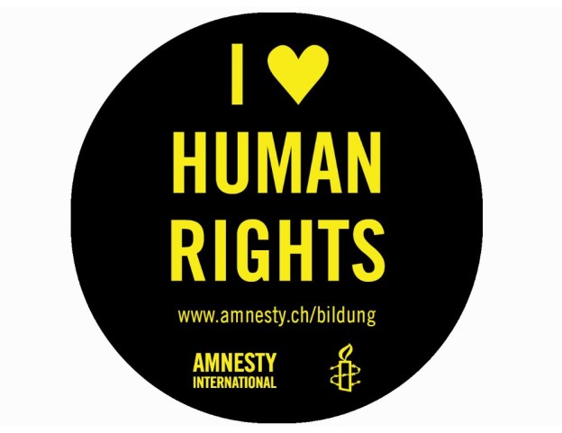 Sticker "I love human rights" / "J'aime les droits humains" / "Ich liebe Mönscherächt" 