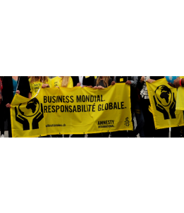 Banner "Globale Geschäfte, globale Verantwortung"