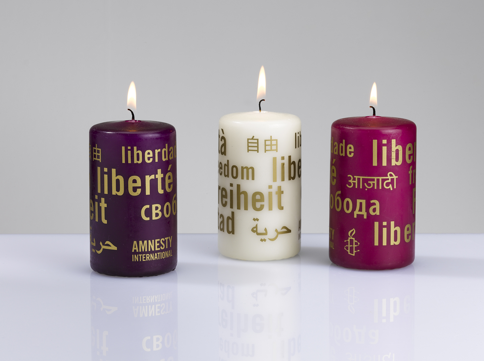 Kerzen 3er-Set - Aubergine / Himbeere / Creme
