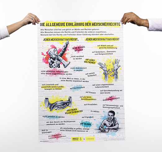 Poster: Allgemeine Erklärung der Menschenrechte in verschiedenen Sprachen